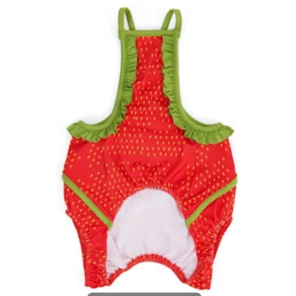 NWT strawberry dog swim bathing suit S